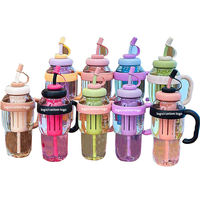 Botella de Agua de Plástico con Pajita para Helados, de Gran Capacidad, para Verano, al Aire Libre, Nueva Botella con Asa de la Suerte