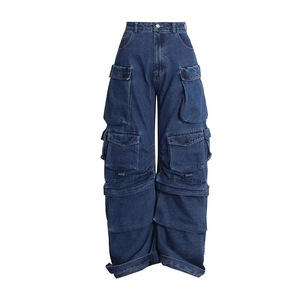 Jeans Casual estivi da donna <span class=keywords><strong>pantaloni</strong></span> Cargo in Denim di colore chiaro <span class=keywords><strong>con</strong></span> ampia tasca e cerniera <span class=keywords><strong>pantaloni</strong></span> <span class=keywords><strong>lunghi</strong></span> - Product Image 1