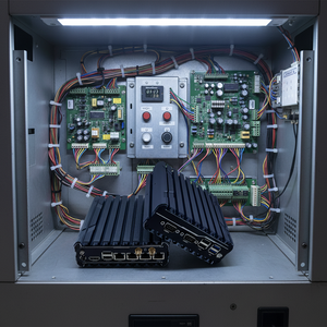 Mini-ordinateur embarqué robuste sans ventilateur Intel Quad, boîtier en aluminium, double LAN, COM pour VGA USB, large plage de température, alimentation longue durée 24/7, montage facile - Product Image 1