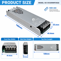 Alimentation LED en aluminium ultra-mince 12V 200W 16.6A CE ROHS, boîtier métallique pour bandes LED et enseignes, directement de l'usine