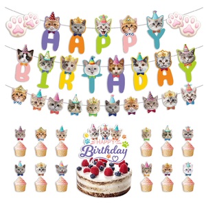 Suministros para fiesta de cumpleaños de gatos, pancartas, guirnaldas, espirales, remolinos, decoración para Tartas, adornos para cupcakes, decoraciones para fiesta de cumpleaños - Product Image 1