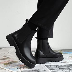 Oversize Men's High Top Cowhide Fashion Boots Comfortable Flat Bottom Black Leather for Martin Boots for Autumn Season - Product Image 6