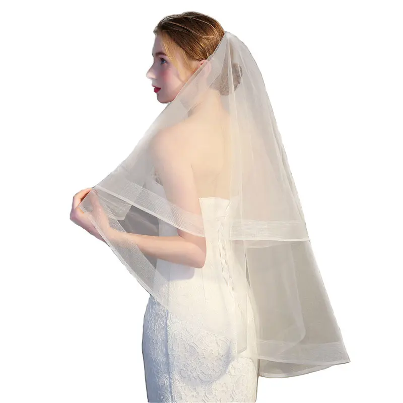 Voile en dentelle Double Simple, accessoires de cheveux de mariage avec peigne à cheveux, maille extensible exquise, vente en gros d'usine