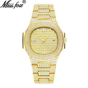 Montre de luxe pour homme, entièrement sertie de diamants, style Hip Hop, avec cadran ciel étoilé et poussière d'étoiles, dorée et incrustée de pierres - Product Image 3