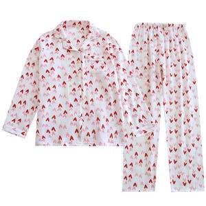 Meryjia Ensemble de pyjama à col rabattu en gaze de coton pur pour femmes, pantalon à manches longues, motif de cœur doux, printemps-automne, deux pièces <span class=keywords><strong>Hom</strong></span> - Product Image 5