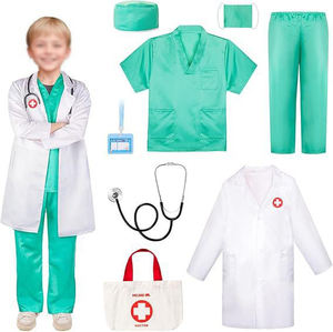Costume d'Halloween amusant pour garçons et filles, costume de médecin ou d'infirmière pour enfant, haut à col en V, pantalon, <span class=keywords><strong>accessoires</strong></span>, uniforme médical chirurgical - Product Image 4