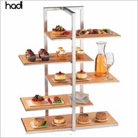 Matériel de restauration pour buffet HD, présentoir alimentaire, présentoir de buffet pour traiteur, présentoir de buffet à 3 niveaux, étagères de présentation en bois