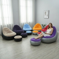 Fauteuil Gonflable Pliant en Caoutchouc Floqué avec Housse Amovible pour Repas et Détente en Extérieur