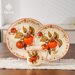 FENN rustico dipinto a mano piatto rotondo piatto decorativo per insalata bordo goffrato personalizzato di frutta pomodoro modello piatto in ceramica Set piatto da portata - Product Image 3