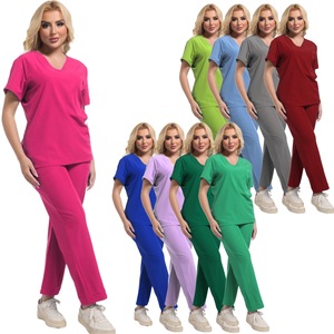 HZMNOI Women Scrub Set Pink V-Neck Top Pants Moisture Wicking Hospital Uniforms - Product Image 5