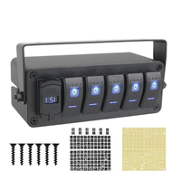 Panneau de commande à 5 interrupteurs à bascule pour bateau marin et camping-car, 12V, rétroéclairage LED bleu, marche/arrêt, chargeur USB PD QC3.0, voltmètre numérique