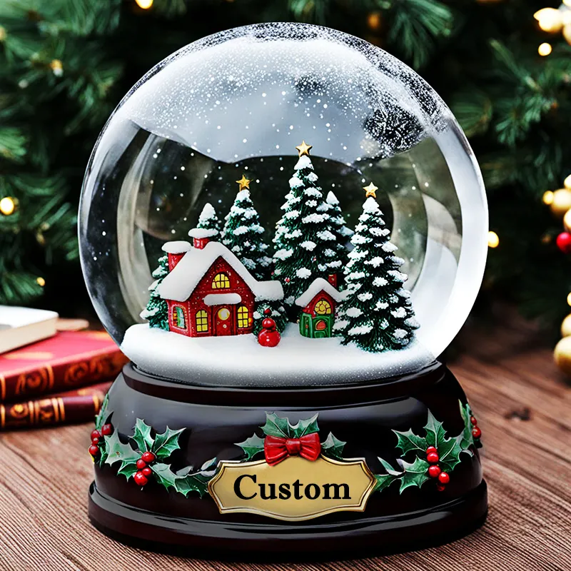 Décoration d'arbre de Noël OEM boule à neige statue personnalisée en résine céramique artisanat pendentif santa gingerbread man, maison figurine ornements