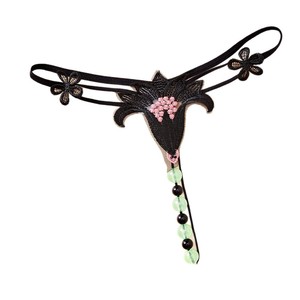 Tanga Sexy de Encaje Negro Ding Zhi Mei con Cuentas que Brillan en la Oscuridad, Accesorio Íntimo para Mujer - Product Image 4