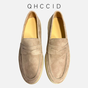 Mocassins en daim pour hommes, couleur unie abricot, marron, vert olive, gris, à enfiler, talon bas, respirants, chaussures décontractées - Product Image 3