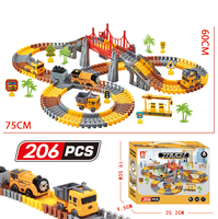 AiJH 206 pièces Ensemble de circuit de course de voitures DIY, Jouets de circuit de voitures électriques pour enfants, Jouets de circuits de véhicules d'ingénierie STEM
