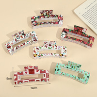 Lot de 6 pinces à cheveux carrées imprimées requin et fleurs, série Noël, pour fêtes, vente en gros, ornements capillaires de Noël