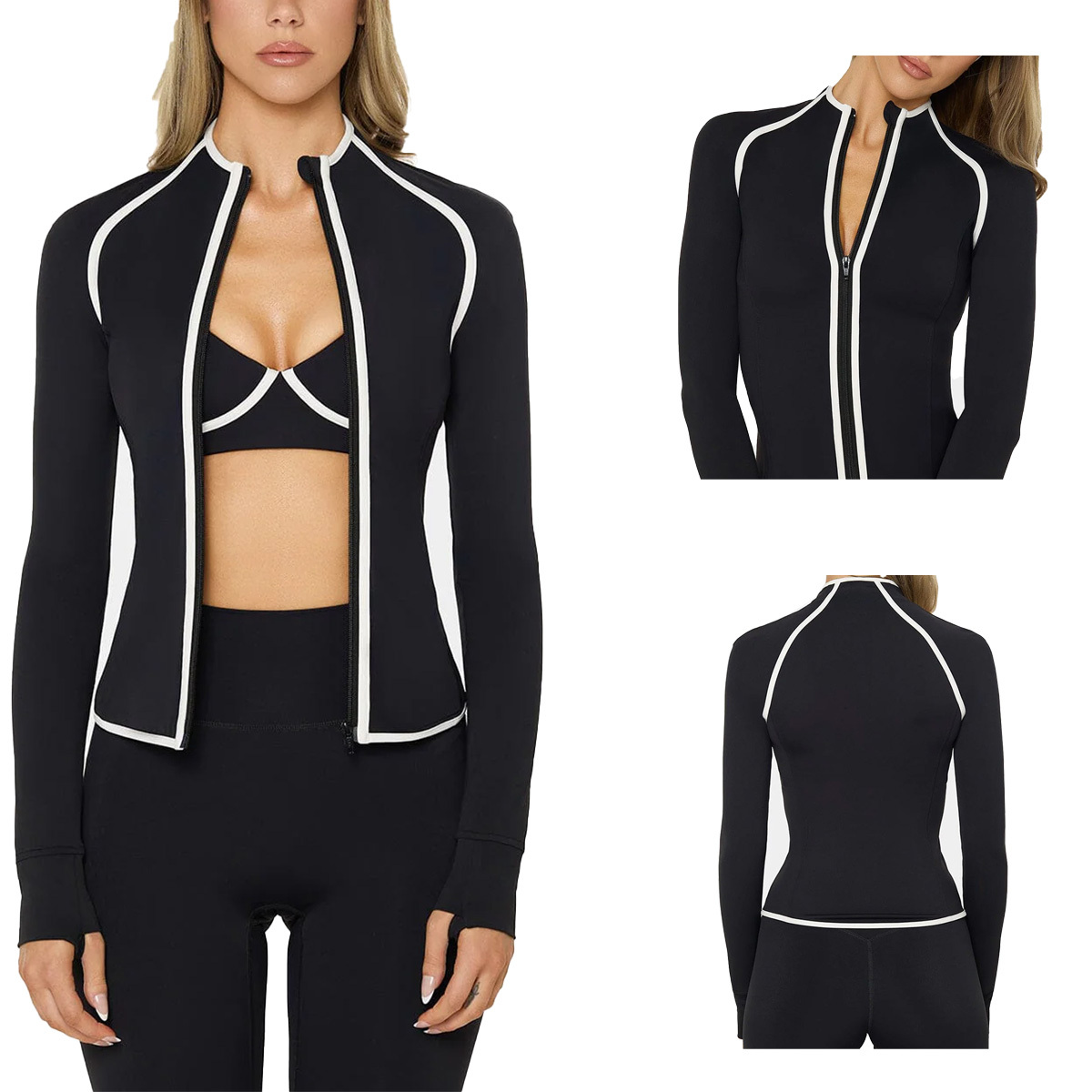 Custom Logo Stand Collar Slim Fit Sports Yoga Top Breathable Running Yoga Set Cropped Full Zip Jacket for Women