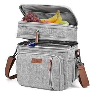 कस्टम डबल डेक इन्सुलेट कूलर बैग बड़ी क्षमता लीकप्रूफ लंच बॉक्स कूलर बैग
