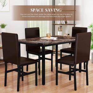 Dinette moderna per piccolo spazio tavolo da pranzo marrone marmo finitura superiore e 4 sedie imbottite in pelle PU ideale per sala da pranzo - Product Image 5