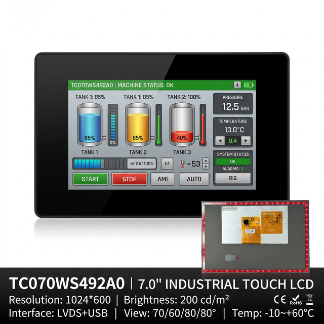 TMK 7 Inch TFT LCD Module 1024x600 LVDS Interface IPS AG Surface Industrial HMI Embedded Display Screen