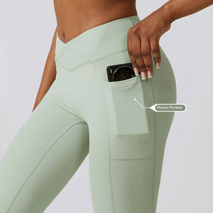 Venta al por mayor de mallas deportivas de cintura alta con logotipo personalizado de las mujeres push-ups Yoga pantalones <span class=keywords><strong>acampanados</strong></span> ropa deportiva de baile pantalones de Yoga botín apretado - Product Image 5
