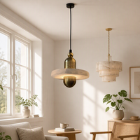 Lustre suspendu moderne en marbre doré avec mini LED, lumière chaude 3000K, angle de faisceau de 360° pour salon