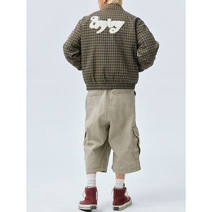 High Quality Fashion Elastic Hem <strong>Men</strong> Cropped Lightweight Letter Embroidery Cotton <strong>Jacket</strong> Check Plaid <strong>Long</strong> Sleeve Man <strong>Jacket</strong> - Product Image 4