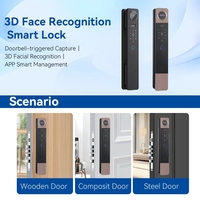 Serrure de porte intelligente avec surveillance par judas, application TUYA WIFI, reconnaissance faciale 3D, lecture de veine palmaire, empreinte digitale, code, carte, clé, kit panneau en fer homologué