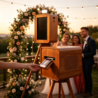 Kiosque photo instantané d'extérieur à écran tactile, stand de mariage rétro portable, photomaton vintage en bois pour appareil photo reflex numérique