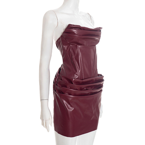 Viviblook D25DS451 Nouvelle Robe de Soirée Courte Sexy d'Automne en Similicuir Plissée avec Baleines, Couleur Unie et Sans Bretelles pour Femme - Product Image 2