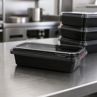 Boîte alimentaire en plastique noire sans BPA, carrée, moulée par injection, pour plats à emporter, 445 ml, pour restaurant, maison, cuisine