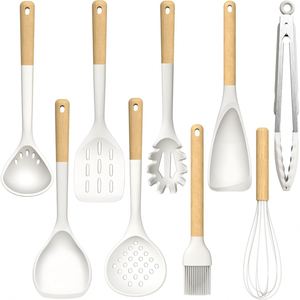 Espátula de Silicona con Mango de Madera Blanco Crema, Ecológica, Antiadherente, Apta para Lavavajillas, Utensilios de Cocina, Herramientas de Cocina, OEM ODM - Product Image 1
