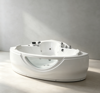 Baignoire de massage autoportante en acrylique pour 2 personnes, avec buses de massage au sol, lumières colorées, cascade d'eau