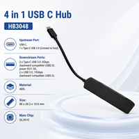 Hub USB-C 4-en-1, 2 ports Type-C 5 Gbps + 2 ports USB-A 5 Gbps, répartiteur USB portable en ABS pour ordinateurs portables