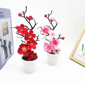Bonsaï artificiel Paulon en fleurs de prunier, 17 cm de haut, plante en pot, décoration pour la maison, le bureau, les accessoires de mariage - Product Image 3