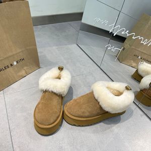 Bottes d'hiver pour femmes UGGs, nouveau <span class=keywords><strong>style</strong></span>, mocassins à bout rond, semelle épaisse, chaussures en laine augmentant la taille - Product Image 2