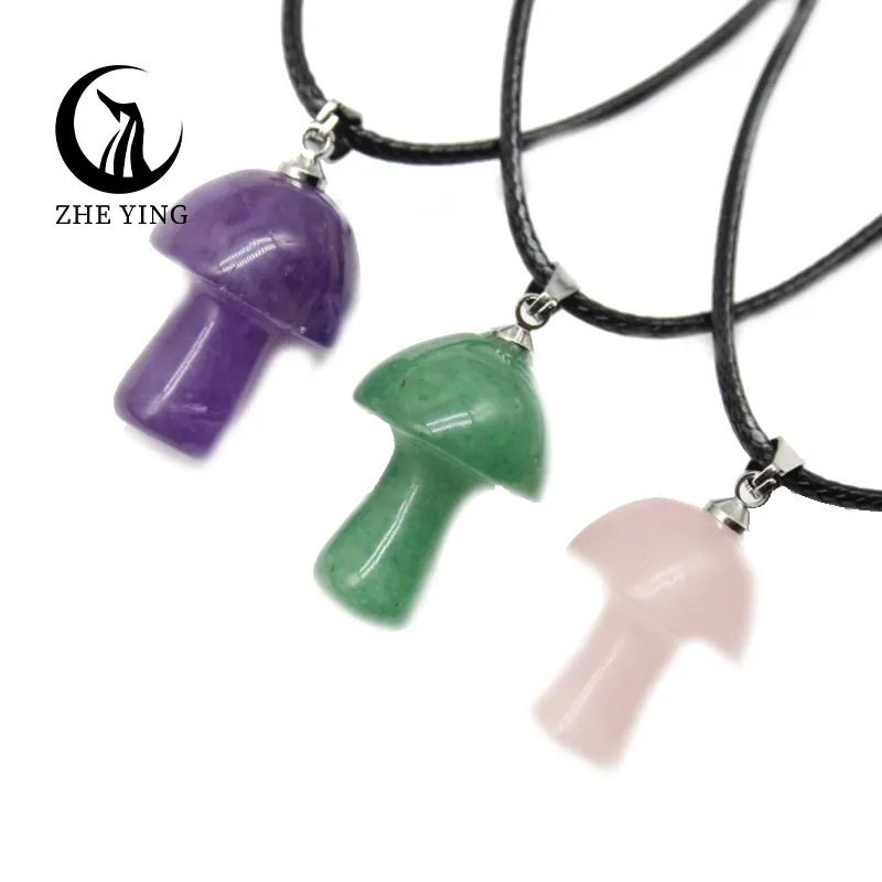 Zhe Ying Natural Stone mushroom pendant necklace crystal raw stone pendant stone Pendant for Jewelry Making Necklace