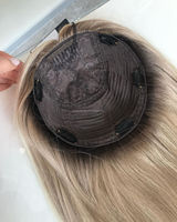 Prothèse capillaire de qualité supérieure en cheveux humains européens, ombré blond, avec base en soie, tissée à la main, pour femmes souffrant de perte de cheveux