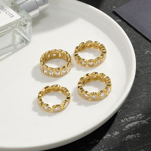 Anillos de circón cuadrados de gota de agua de corazón redondo de acero inoxidable chapado en oro de 18 quilates para mujer, joyería fina impermeable apilable R254542 - Product Image 6