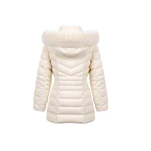 Chaqueta Acolchada de Plumas de Ganso Blanco Personalizada con Cremallera para Mujer y Cuello de Piel de Zorro, Abrigo Puffer Blanco para Mujer OEM - Product Image 2