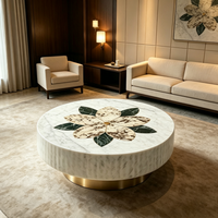 Table basse en marbre blanc de luxe moderne Centurymosaic, table basse artisanale en pierre fleurie, grande table basse pour villa, hôtel, salon