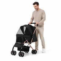 Poussette pour animaux de compagnie pour chats et chiens, acier au carbone, poussée bidirectionnelle, légère, pliable, transporteur d'animaux d'extérieur pour chiens