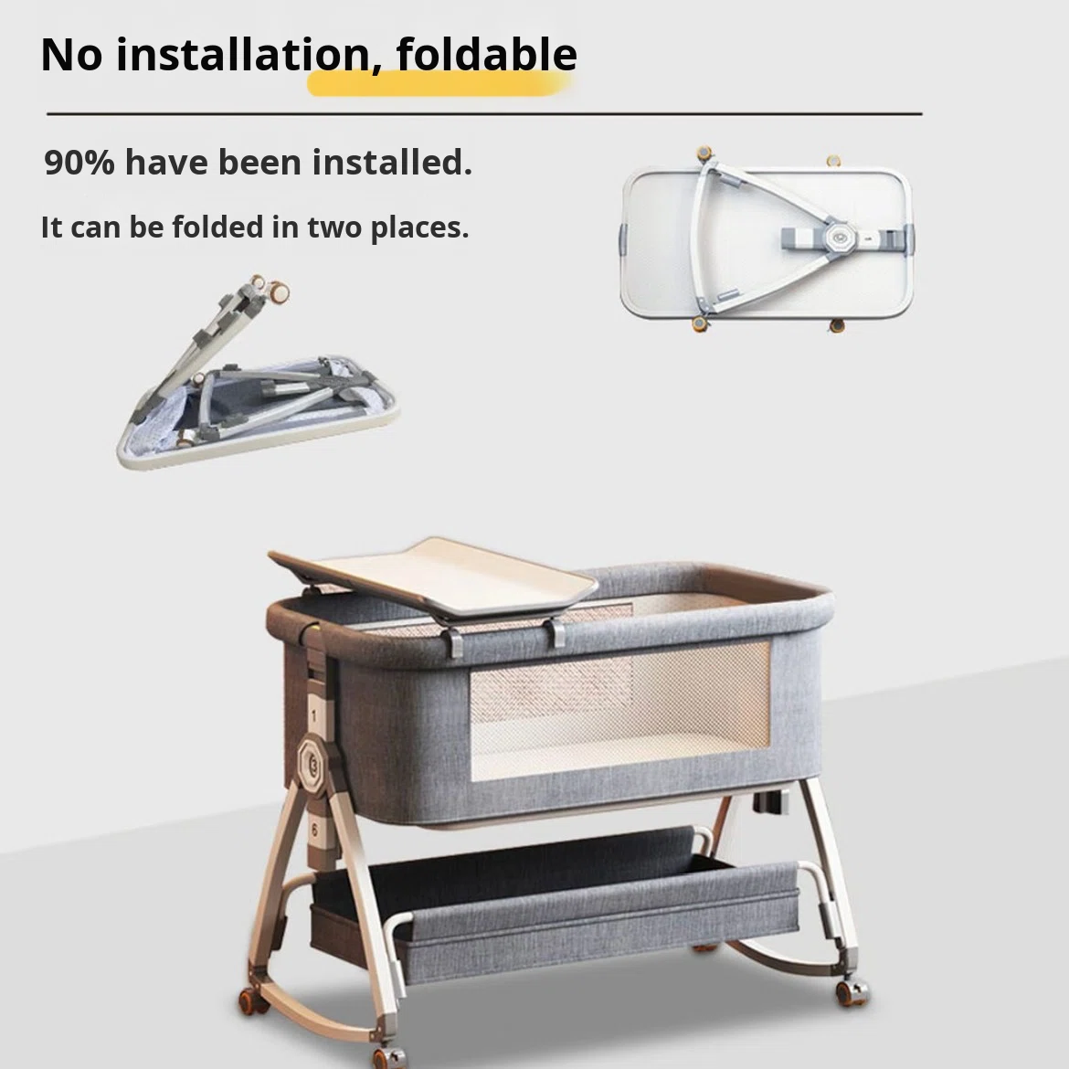 ORANGLES European Style Movable Baby Crib – Foldable Baby Cradle Bed with Widened Safety Splicing Design for Newborns & Kids - angled perspective - Image 4 of 4 | excellent for daily use | New York | Free Shipping ORANGLES
