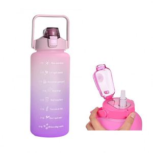 ขวดน้ำไล่เฉดสีขนาด 64 ออนซ์ พร้อมตัวบอกเวลาและหลอดดูด ปราศจากสาร BPA ป้องกันการรั่วซึม ขวดน้ำพร้อมคำให้กำลังใจ - Product Image 2