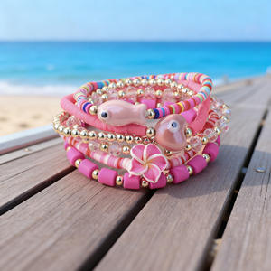 Pulsera <span class=keywords><strong>de</strong></span> Flores <span class=keywords><strong>de</strong></span> Arcilla con Cuentas <span class=keywords><strong>de</strong></span> Cristal Bohemio para Mujer, Brazalete Apilable con Cuentas, Joyería para Vacaciones en la Playa - Product Image 1