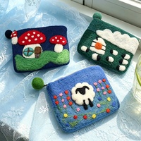 Porte-monnaie en feutre de laine fait main, mini pochette en feutre aiguilleté motif champignon ou mouton, portefeuille en feutre pour enfants, logo personnalisé, vente en gros OEM ODM