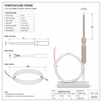 Sensor de Temperatura RTD PT1000 Industrial de Alta Precisión, Sonda de Acero Inoxidable SUS304 de 1700 mm para Horno, Barbacoa, Caldera y Otros Equipos
