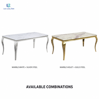 Table à manger en marbre blanc Calacatta naturel Luca |   Pieds en acier argenté poli, plateau rectangulaire, luxe, villa, hôtel, taille personnalisée, USA