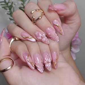 <span class=keywords><strong>Uñas</strong></span> Postizas Francesas Semimanuales a Presión, <span class=keywords><strong>Estilo</strong></span> Moderno con Estampado <span class=keywords><strong>de</strong></span> Cebra y Leopardo, con Perlas <span class=keywords><strong>Pequeñas</strong></span> y Cuentas Doradas, Precio Bajo al por Mayor - Product Image 6