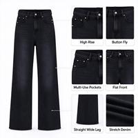 Jean Solstice taille haute coupe droite en denim extensible noir uni pour la saison automne